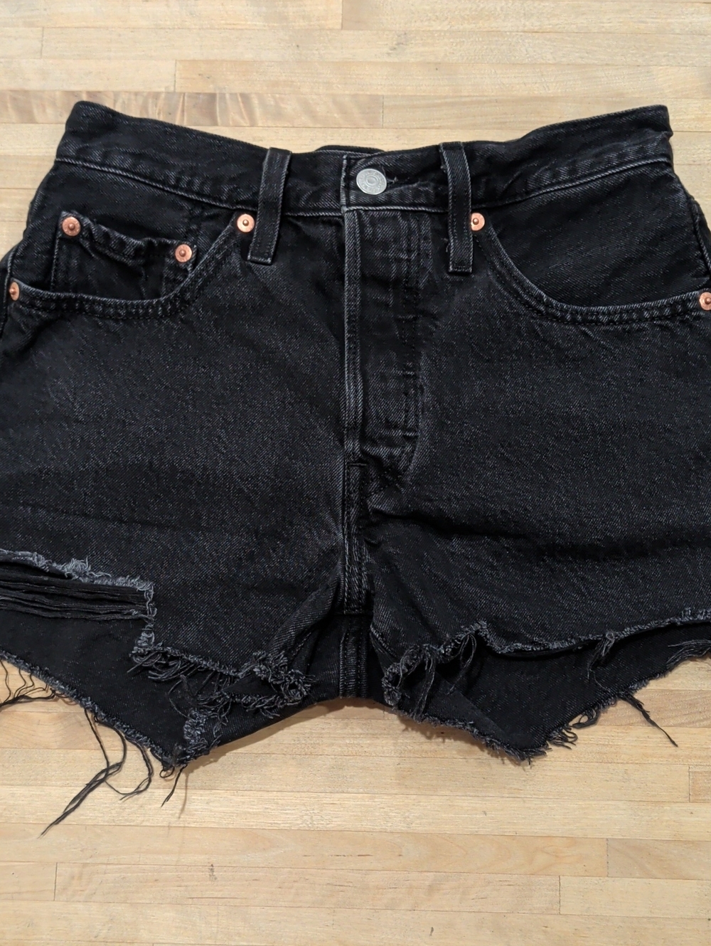 Levi's 501 Black Distressed Cutoff Denim Shorts Size 26 Waist
